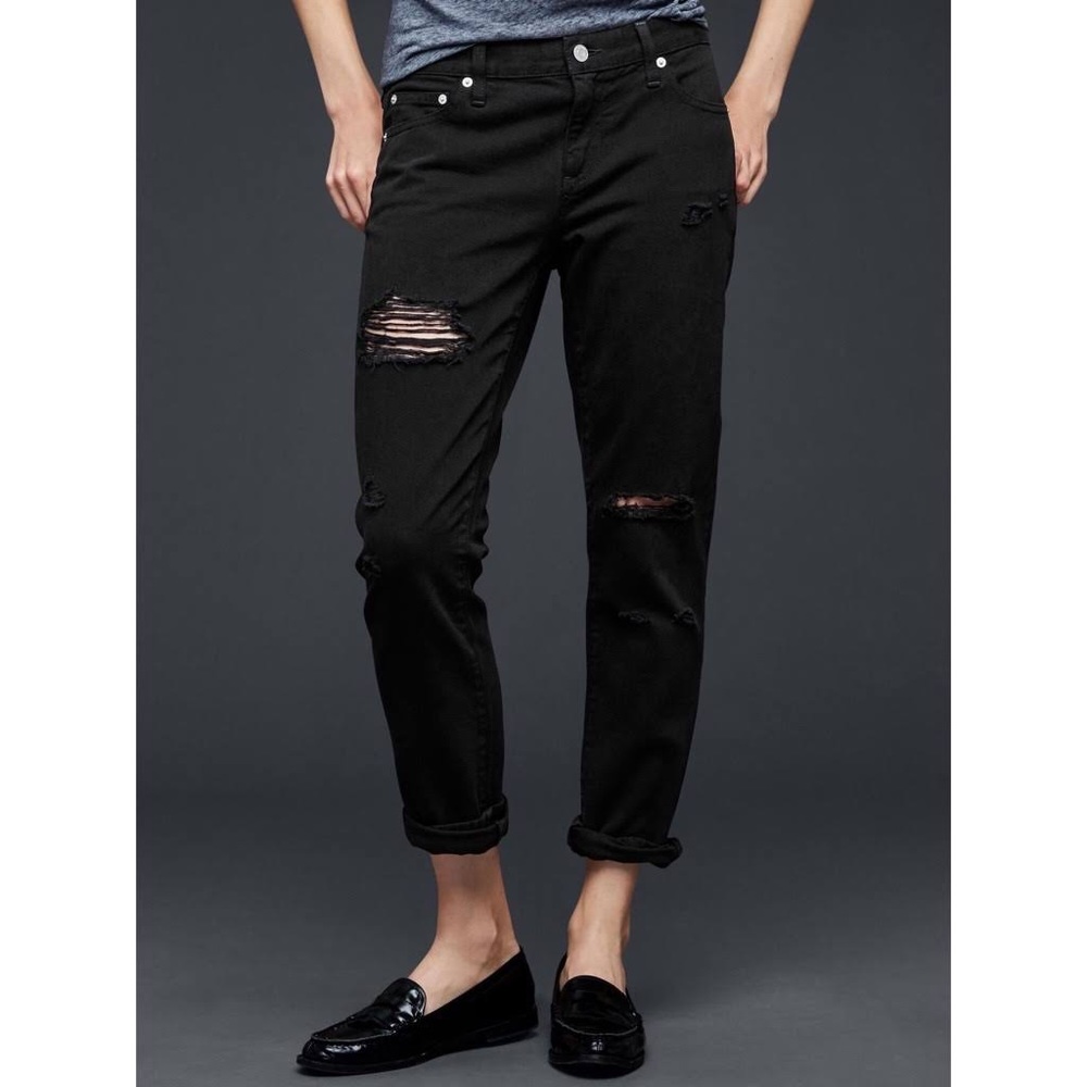 Gap 1969 Black Destroy Girlfriend Jeans